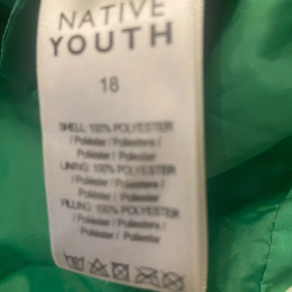 Native Youth Green Smiley Puffer Jacket Size 18.